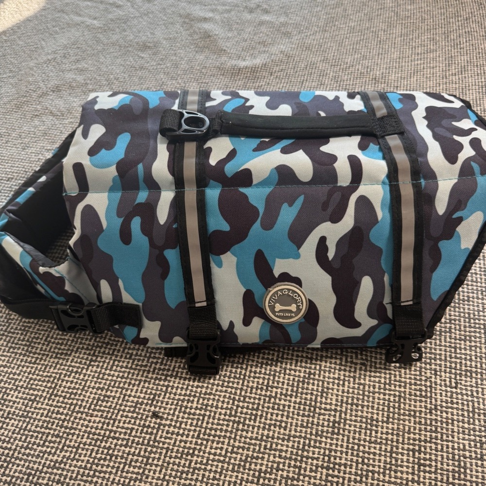 Vivaglory A04 Dog Life Jacket Blue Camo Large Reflective Safety Vest with Handle